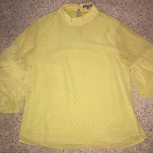 Mustard/Green Top with Ruffle Sleeves